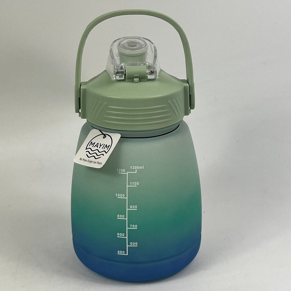 Mayim Water Bottle Jug Motivational Time Marker 1300ml 44 oz Green Blue Ombre